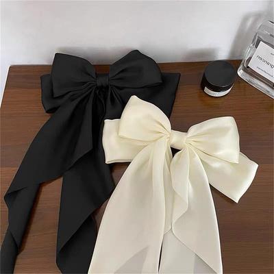 Elegant Bow Ribbon Hair ClipSimple Solid Satin Spring Clip H