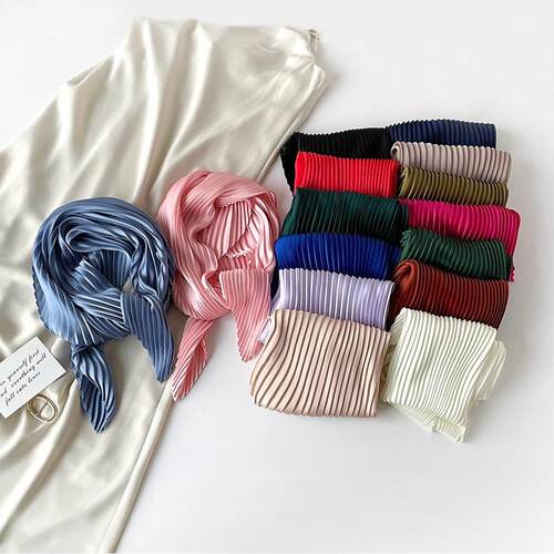 70cm solid color crepe silk scarf woman 70cm纯色压皱丝巾女