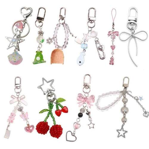Y2K Phone Charm Bow Heart Star Keychain Pendant Kawaii Key