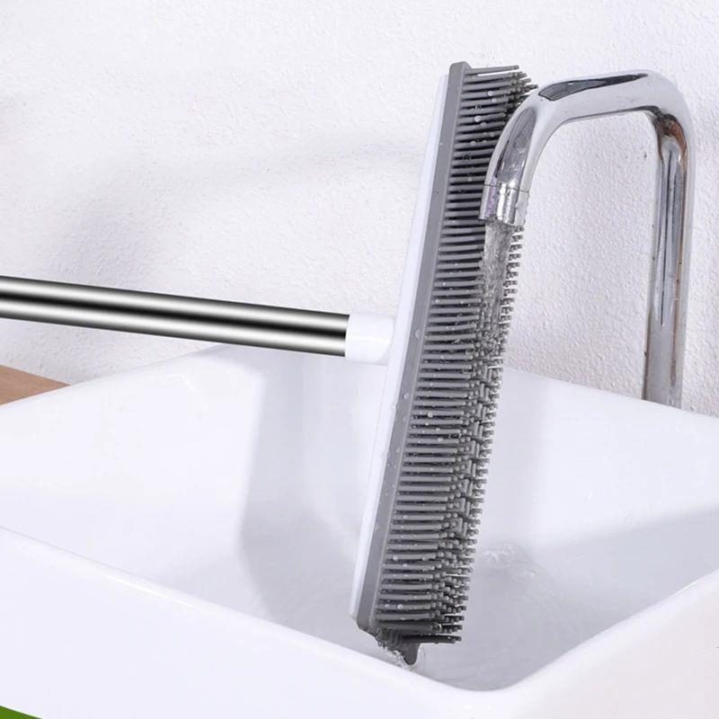 Rubber Broom Carpet Rake with Squeegee Long Handle for Pet H