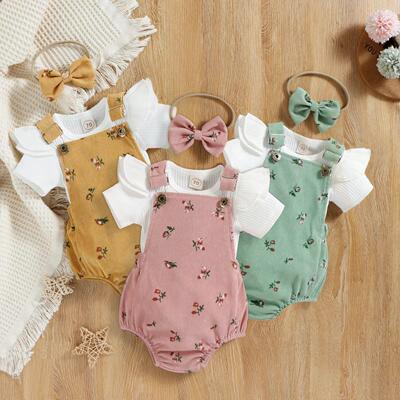 Infant Baby Girl Summer Clothes, Solid Color Fly Sleeve Roun