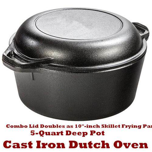 Cast Iron Dutch Oven Deep Pot Skillet Frying Pan Bread