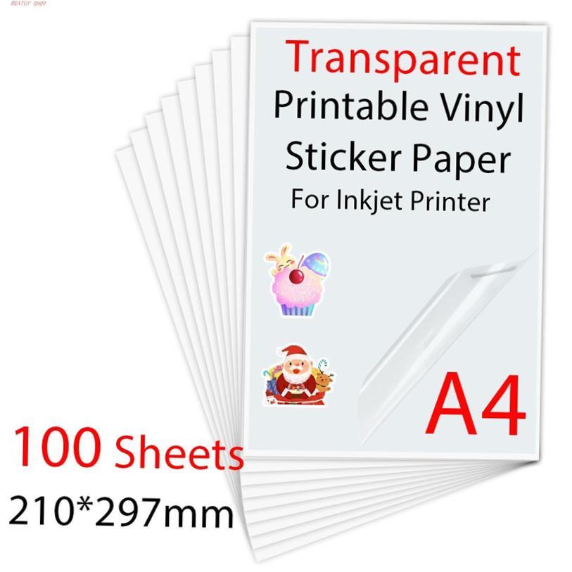 100Sheets A4 Transparent Printable Vinyl Sticker Paper 210*2