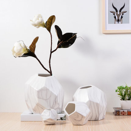 北欧风格工艺品摆件 客厅干花插花瓶创意装饰品 大理石纹陶瓷花瓶