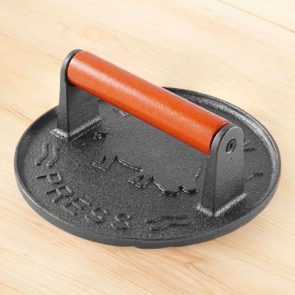 Cast Iron Burger Press Smash Burger Press Wooden Handle