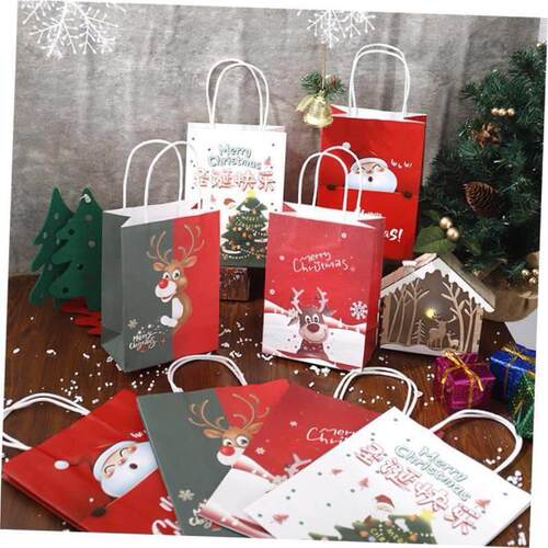 5Pcs Christmas Kraft Paper Gift Bags Christmas Decorations f