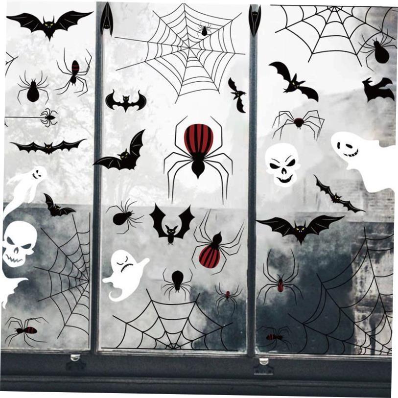 Halloween Window Stickers Glass Door Cute Skull Spider Bat