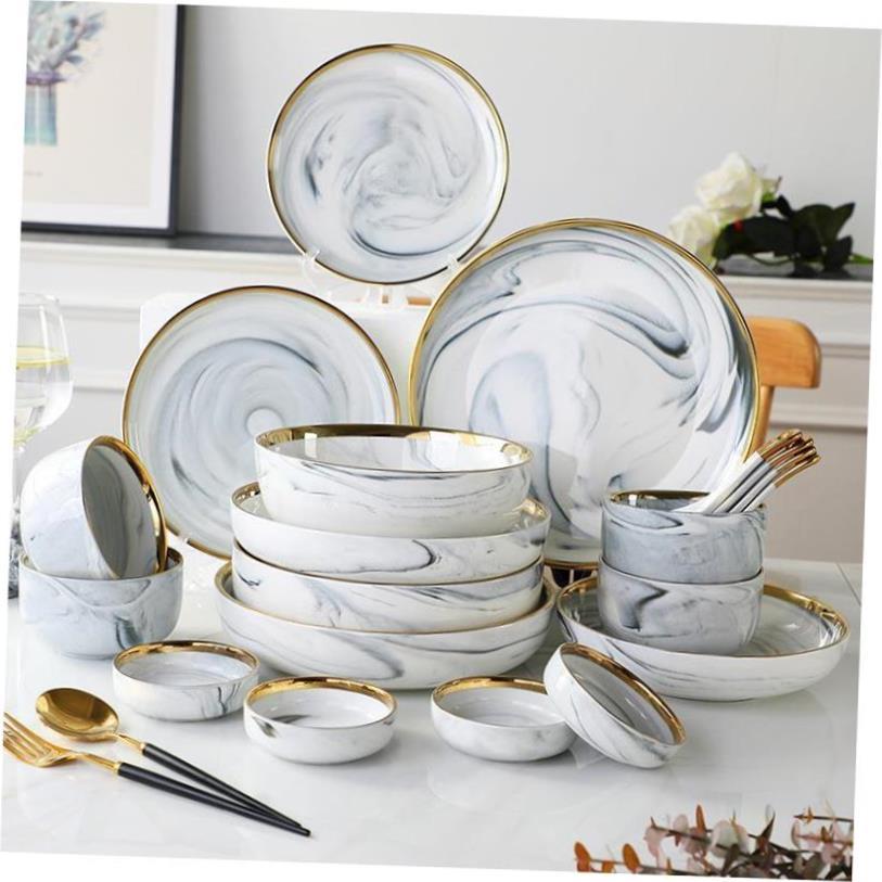 Marble Dinner Plate Set Ceramic Kitchen Plate Tableware Set1