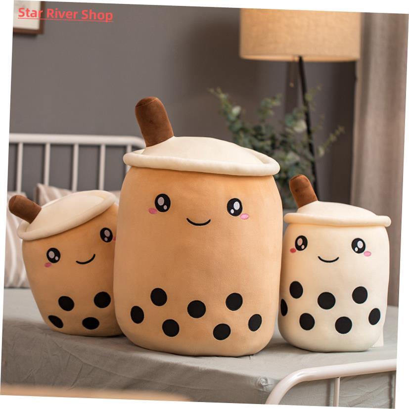 Cute Boba Milk Tea Plushie Toy Soft Stuffed Apple Pink Straw