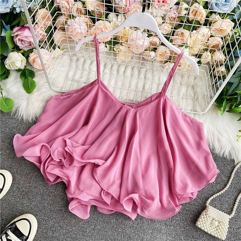 Versatile loose ruffled off shoulder strap宽松荷叶边露肩吊带