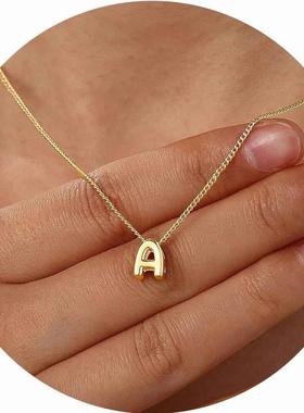 Dainty Mini Bubble Letter Necklace Gold Plated Balloon Initi