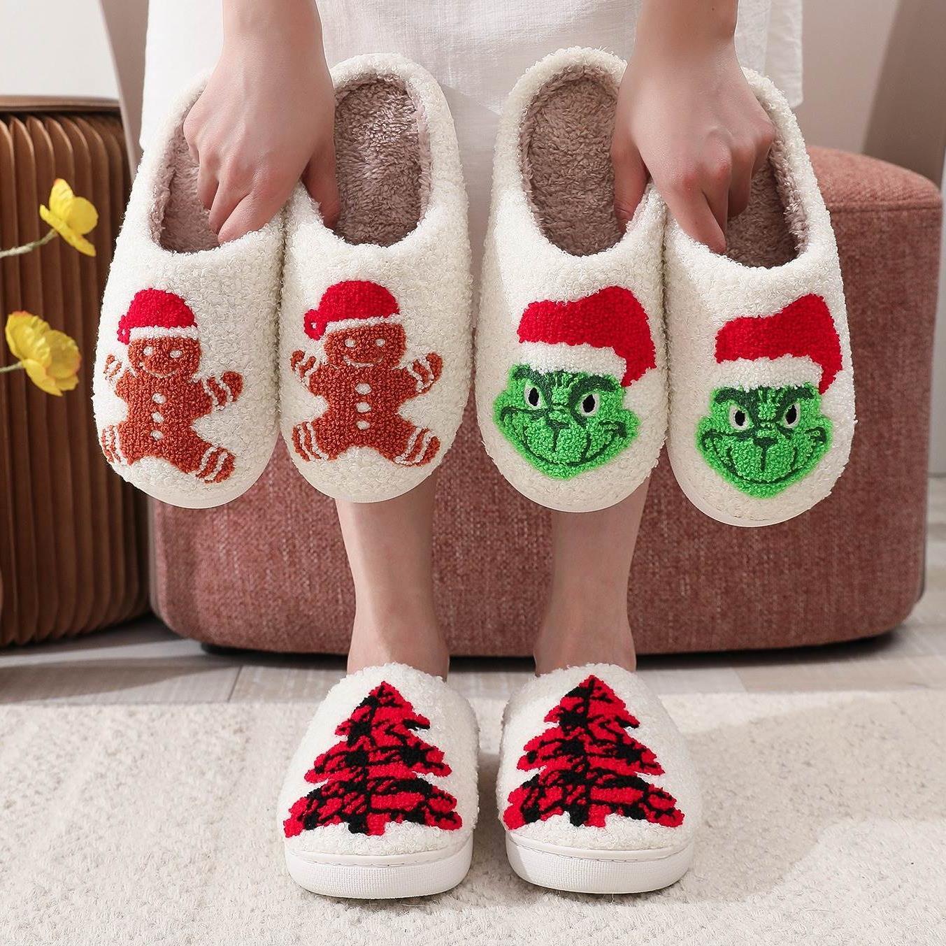 New Christmas Elk Cotton Slippers For Men Women Halloween