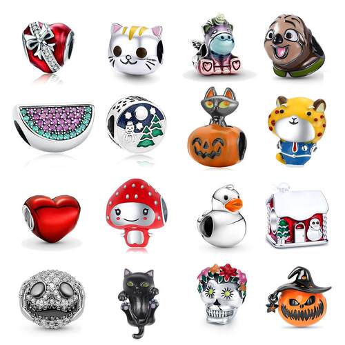 925 Sterling Silver Halloween Cartoon Pumpkin ghost Cute Cat