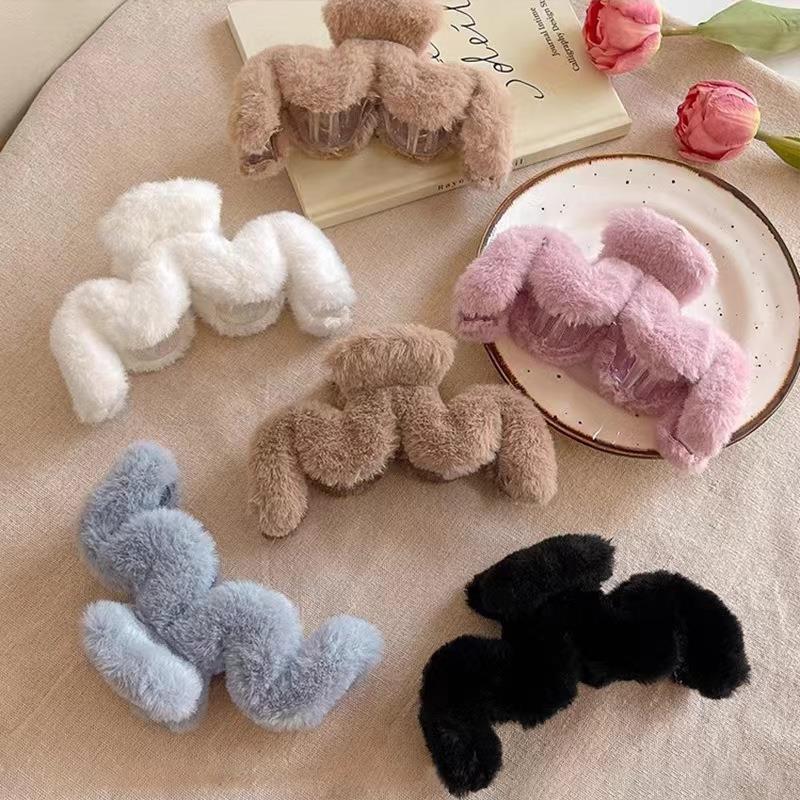Grab clip color wave hair clip female plush shark clip