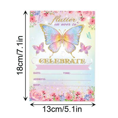 Cartoon Butterfly Birthday Party Invitation Card, Wedding, B