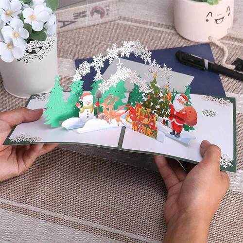Santa in Forest Christmas Card Pop Up Greeting Cards 3D Xmas