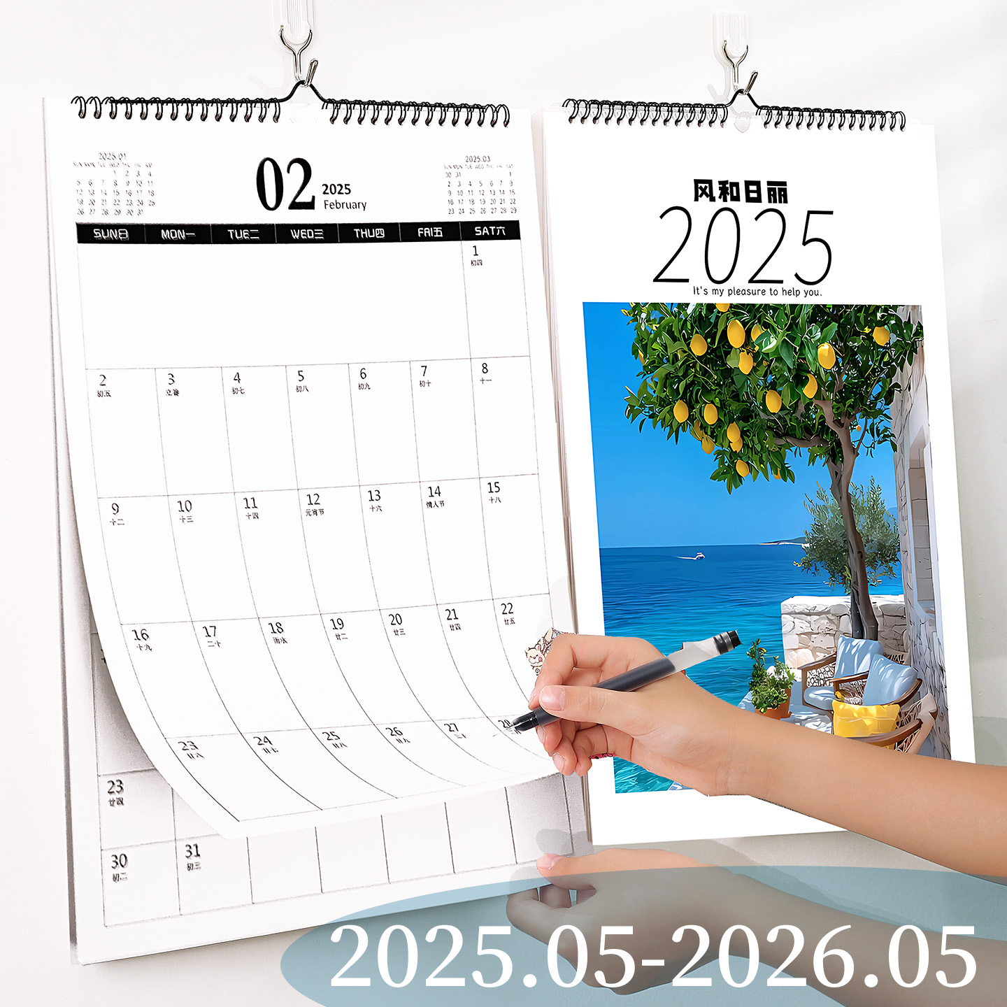 挂历2025年新款爱心小布家用蛇年创意挂墙装饰画大号挂式打卡挂历日历计划表墙贴日历本计划本考研倒计时月历图片