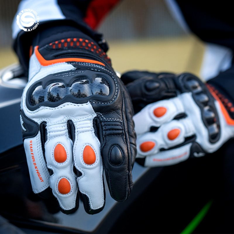 星空骑士碳纤维摩托车骑行手套男女四季透气防摔机车复古真皮夏季