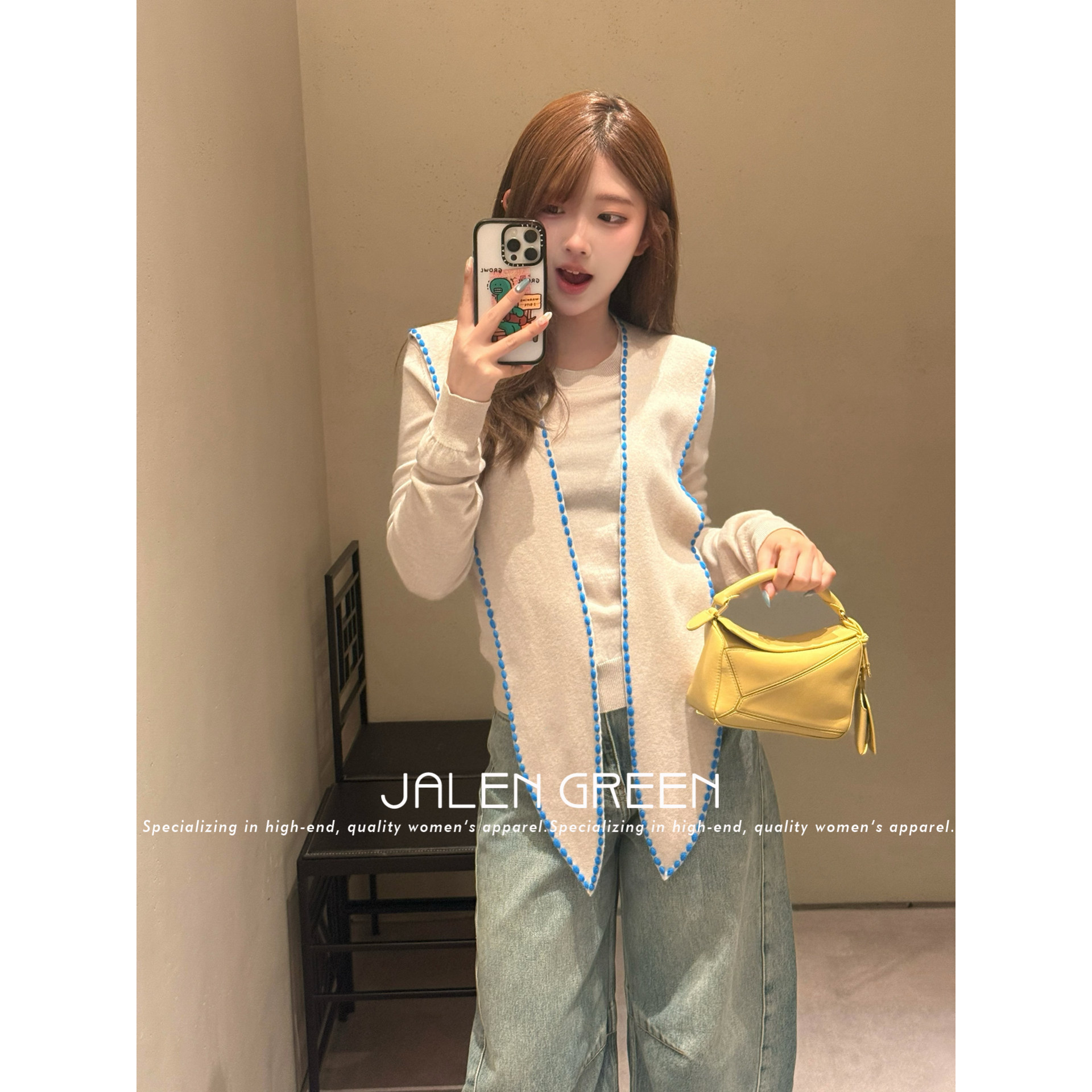 JALEN GREEN/熟女穿搭!26ss韩系复古针织版型打结领巾毛针织衫女