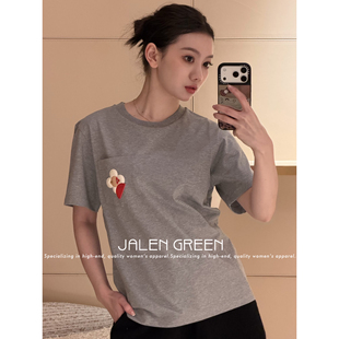 23无法拒绝 白t 休闲标准版 JALEN 型T恤立体图案女短袖 GREEN