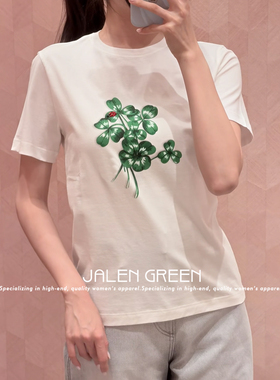 JALEN GREEN简单低调!1-26/四叶草花卉小蜜蜂刺绣短袖圆领T恤衫女