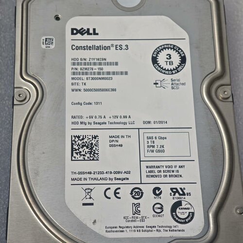 DELL/戴尔ST3000NM0023 055H49 原装拆