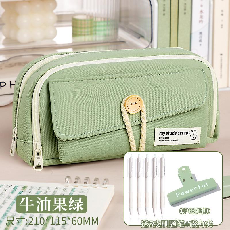 韩版大容量多层翻盖简约笔袋初高中学生女高颜值分隔袋文具收纳袋
