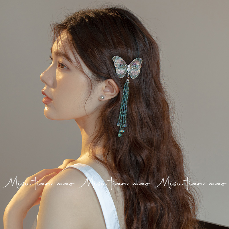 蝴蝶发夹边夹侧边鸭嘴夹发卡女轻奢高级感精致刘海夹碎发夹子头饰