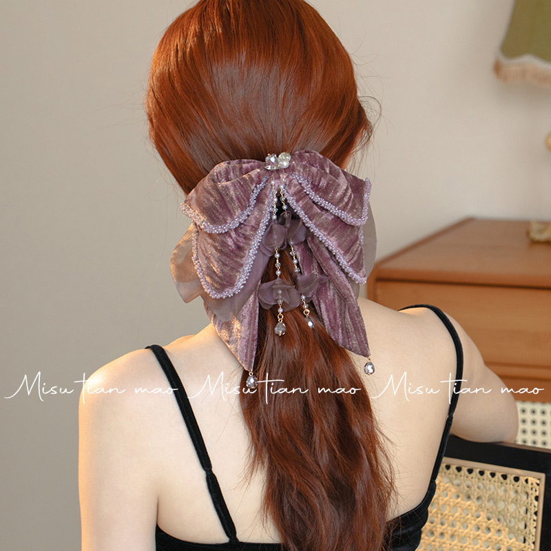 发夹女2025新款高端后脑勺蝴蝶结头饰半扎发高级感高马尾抓夹发饰