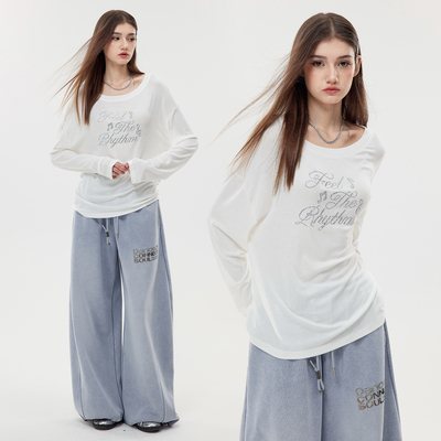 NovaStreet烫钻天丝长袖罩衫上衣