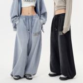 原创复古洗水卫裤 Nova Street 雾蓝喷马骝宽松街头休闲街舞爵士女