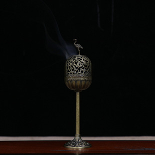 跨境仙鹤香炉家用室内黄铜祥云茶道中式宫灯香薰摆件高脚镂空盘香