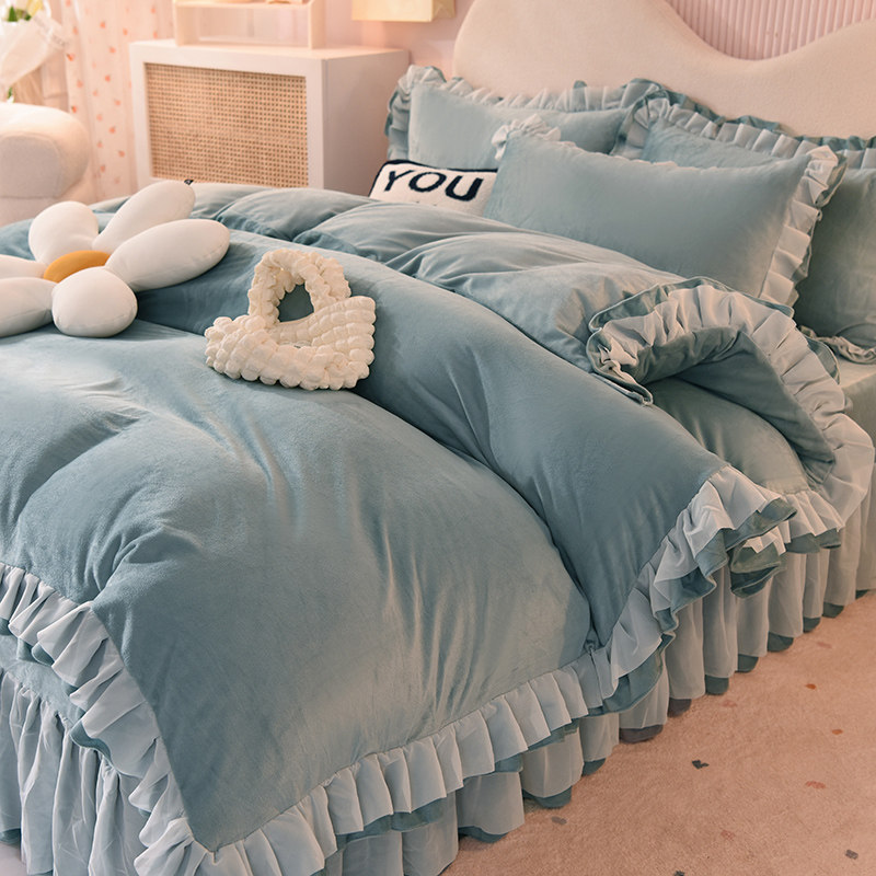 冬季加厚牛奶绒床上四件套珊瑚绒法兰绒双面被套公主寝室秋冬床品
