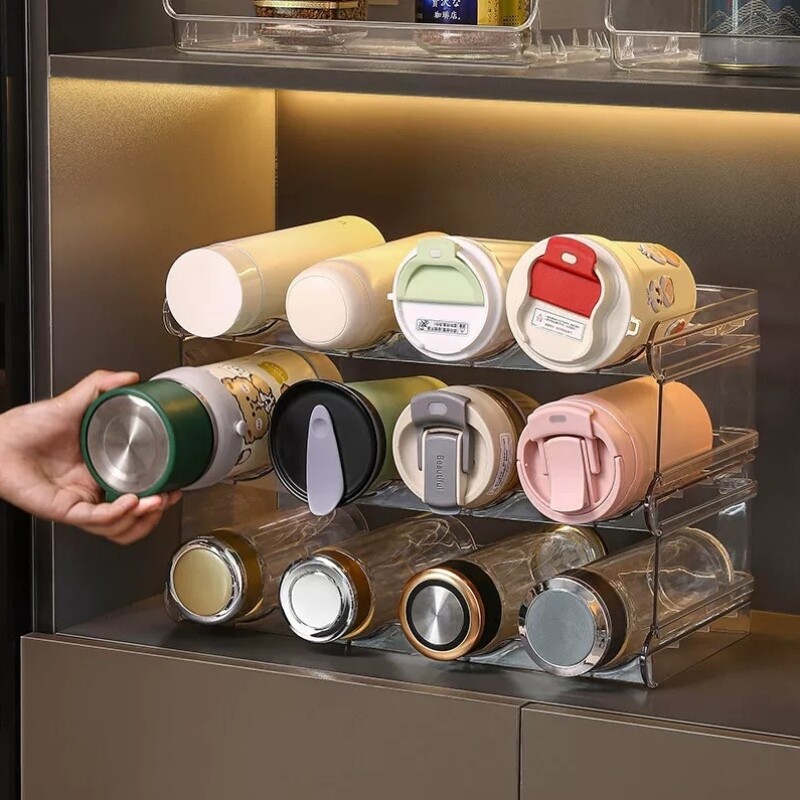水杯收纳架家用客厅柜内亚克力保温杯子杯架桌面防尘大容量置物架