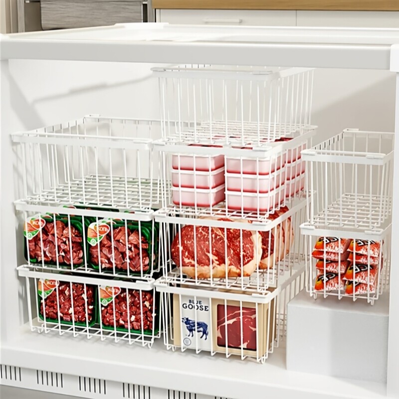 冰柜内部整理神器冷柜叠加置物架筐子吊篮分隔框网篮架子冰箱挂筐