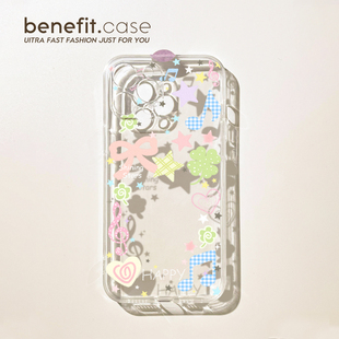 benefit创意音符星星17适用于iphone16promax苹果15PRO小卡手机壳13新款 14套12创意11透明xsmax硅胶xr防摔8