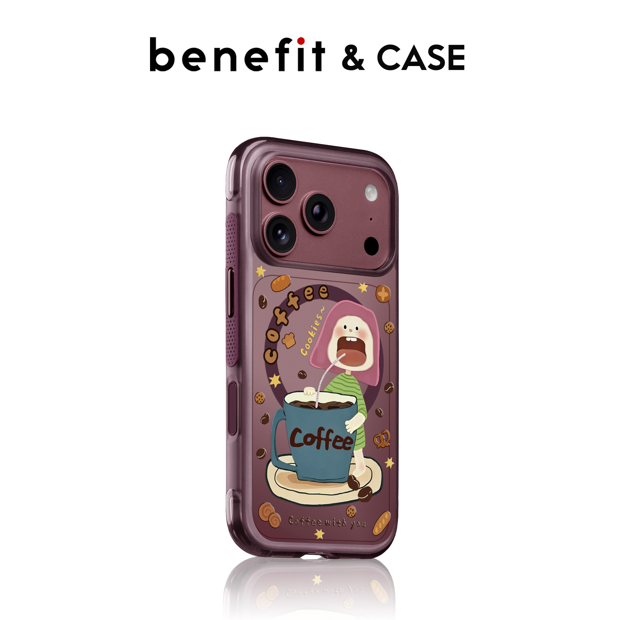 benefit勃艮第酒红搞怪咖啡女孩支点壳适用于iphone18promax手机壳磁吸旋转支架苹果17PROMAX新款15pro防摔16