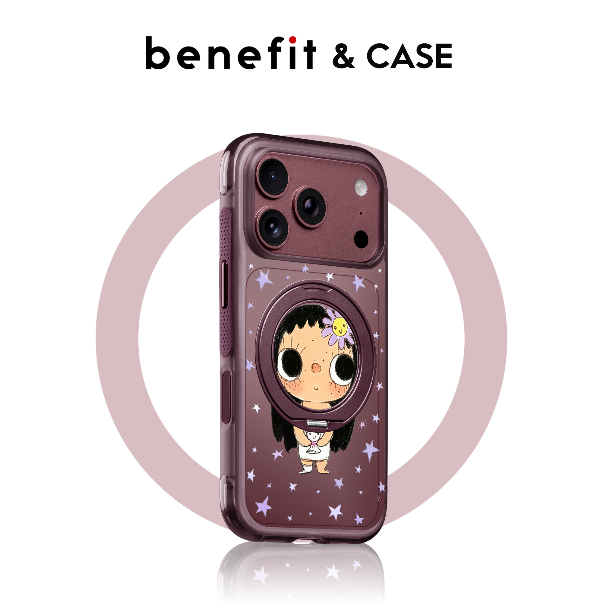 benefit勃艮第酒红手绘女孩星星支点壳适用于iphone18promax手机壳磁吸旋转支架苹果17PROMAX新款15pro防摔16