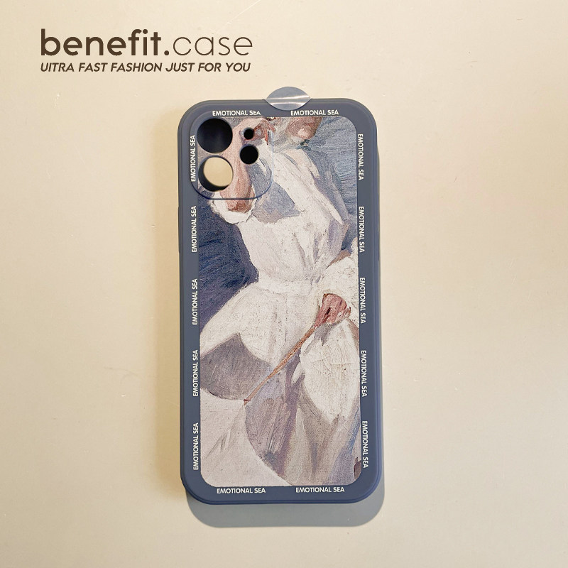Benefit油画法式撑伞ins适用苹果13promax手机壳iphone12mini软14promax套11女xsmax复古创意8plus液态7p硅胶,3C数码配件,手机保护套/壳,淘宝优惠券,粉丝福利购,淘宝优惠卷