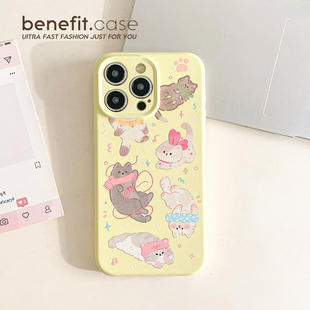 benefit可爱慵懒玩耍小猫17适用于iphone16promax苹果15PRO手机壳13新款 14套12创意11液态xsmax硅胶xr防摔8p