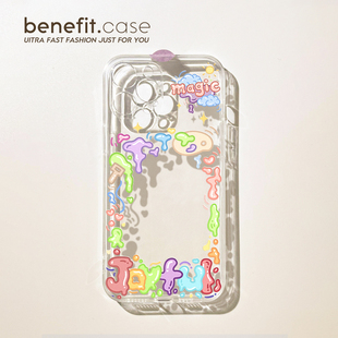benefit复古涂鸦卡通小卡追星17pro16适用15苹果13手机壳iphone14promax新款 8p7小众可 12套11女xsmax透明xr