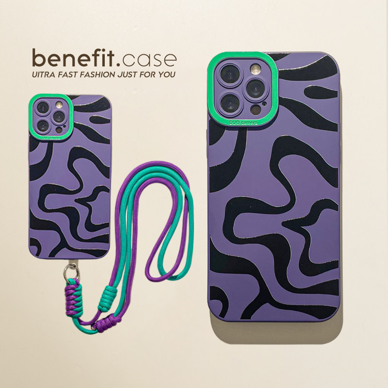 benefit个性紫色线条带挂绳适用于17proiphone16promax苹果15PRO手机壳13新款14套12创意11全包xs硅胶xr防摔8,3C数码配件,手机保护套/壳,淘宝优惠券,粉丝福利购,淘宝优惠卷