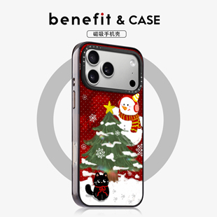 benefit山楂红冬日圣诞雪人适用于iphone17promax苹果16PRO晶盾磁吸手机壳15新款 13套14冰川纹12防摔彩色边框
