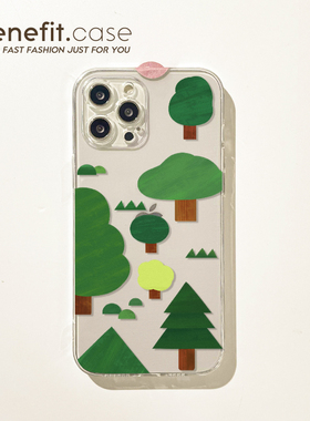 benefit创意简约绿色森林17pro16适用于iphone15promax苹果15PRO手机壳13新款14套12小众11透明xsmax硅胶xr防