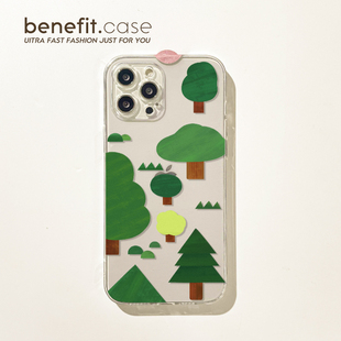 benefit创意简约绿色森林17pro16适用于iphone15promax苹果15PRO手机壳13新款 14套12小众11透明xsmax硅胶xr防