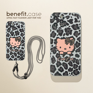 benefit豹纹凯蒂猫带挂绳适用于iphone16promax苹果15PRO手机壳13新款 14套12创意11全包xsmax硅胶xr防摔8plus