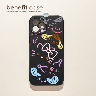 benefit趣味涂鸦小动物17pro16适用于iphone15promax苹果15PRO手机壳13新款 14套12小众11全包xsmax硅胶xr防摔