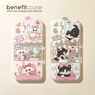 benefit可爱奶牛猫咪情侣17pro16适用iphone15promax苹果13手机壳14promax新款 12套11创意xsmax透明xr硅胶8p