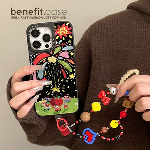 benefit新年童趣彩色烟花带蓝红积木手链17适用于iphone16promax苹果15PRO磁吸手机壳13新款 14套12冰川纹防摔
