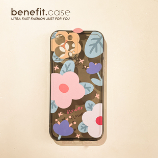 Benefit日韩ins文艺花朵17pro16适用15苹果13promax手机壳iphone12透黑mini硅胶xsmax复古xr创意8plus小清新